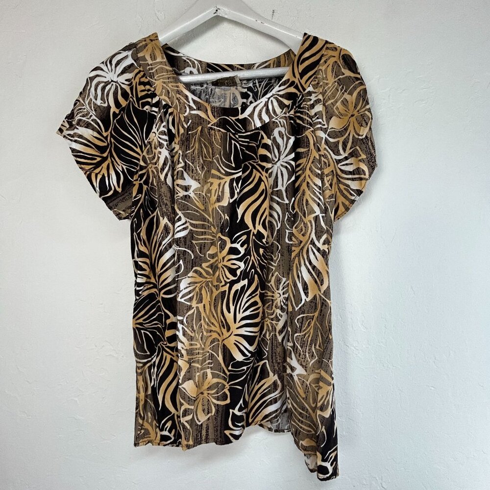 Sandwich Isle Womens Tropical Print Short Sleeve Blouse Top Brown/Brown Casual